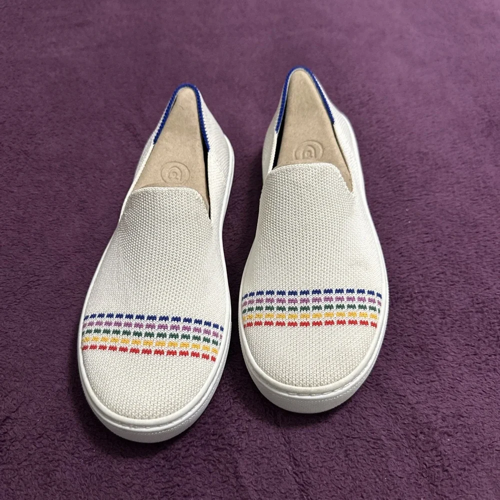 Rothy's Size EU 33 / US K2 The Kid White Rainbow Knit Slip On Sneaker Shoes